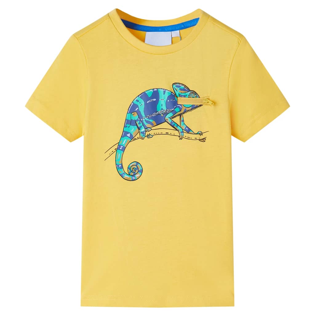 Kortærmet T-shirt til børn str. 128 lys okkergul