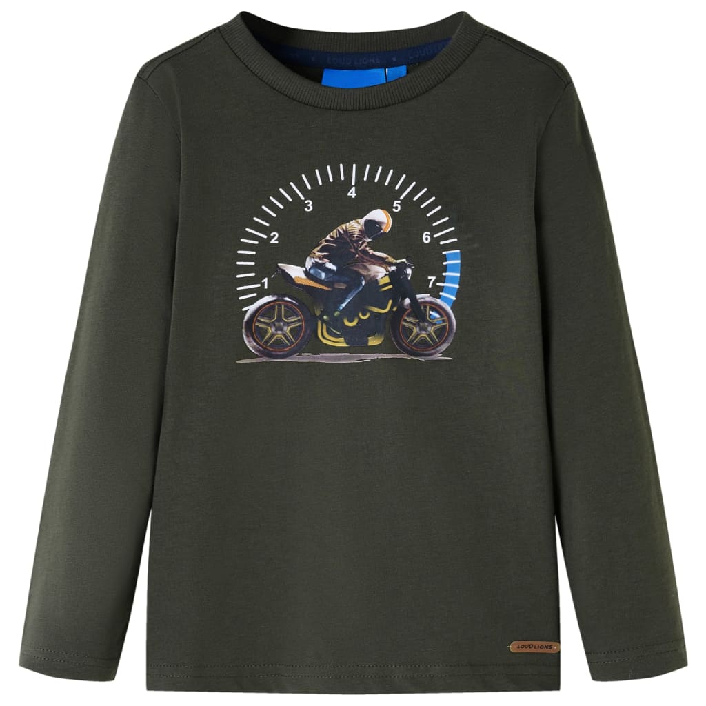 Langærmet T-shirt til børn str. 104 kakifarvet