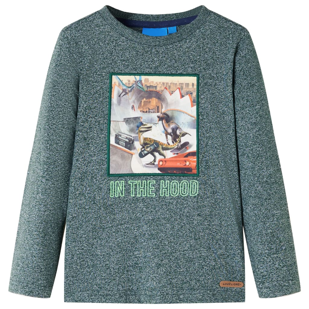 Langærmet T-shirt til børn str. 140 grønmeleret