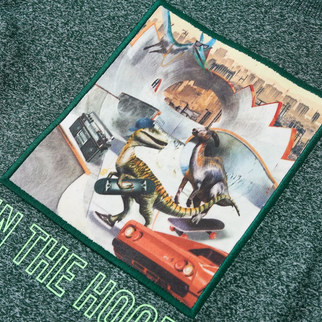 Langærmet T-shirt til børn str. 140 grønmeleret