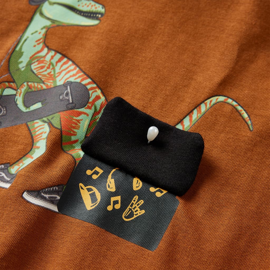 Langærmet T-shirt til børn str. 104 cognacfarvet