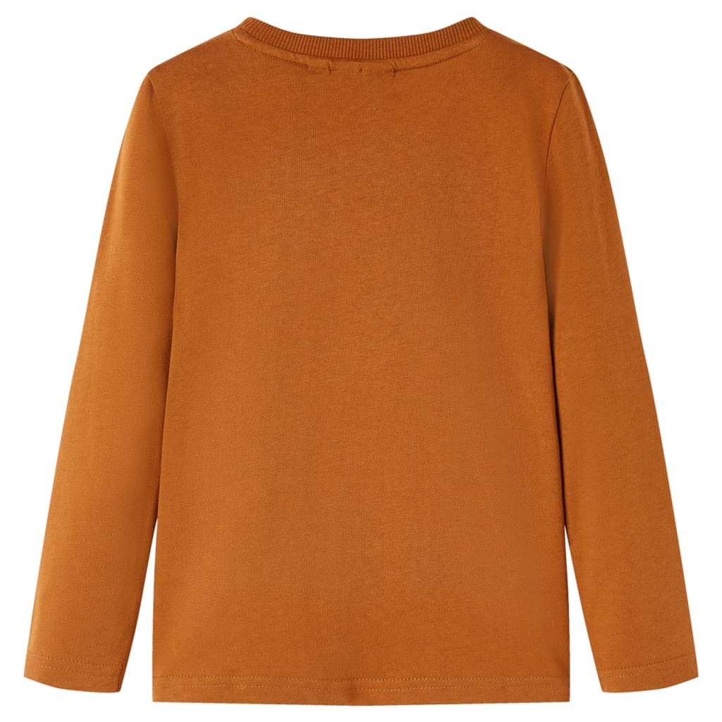 Langærmet T-shirt til børn str. 116 cognacfarvet