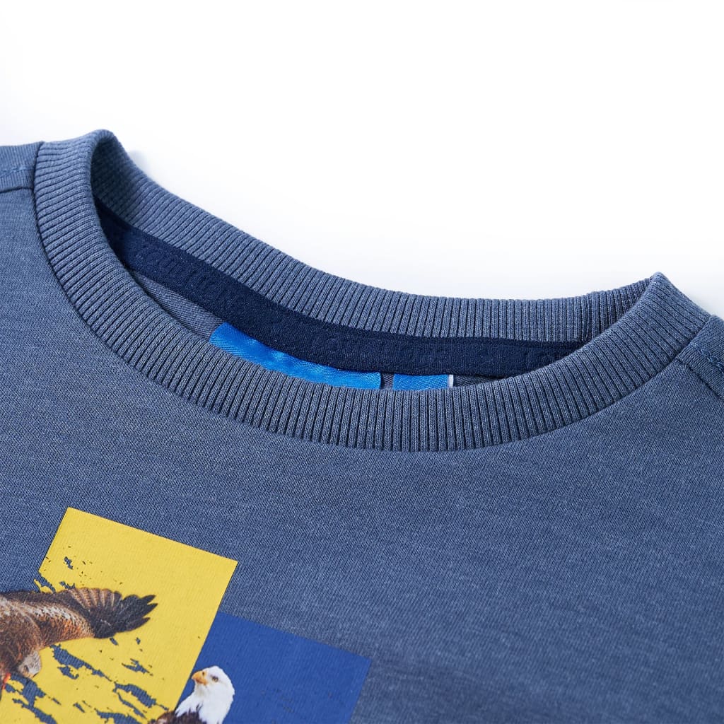 Langærmet T-shirt til børn str. 140 blåmeleret
