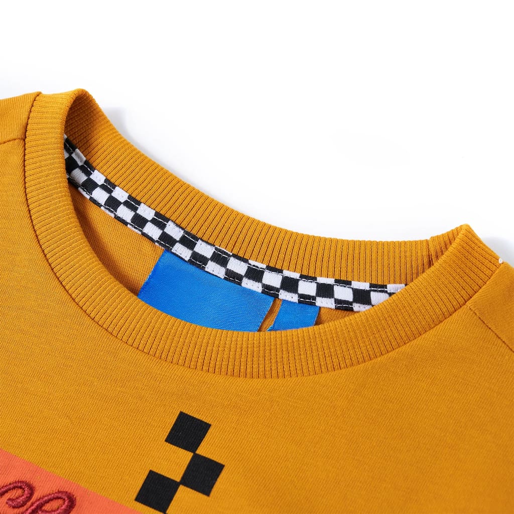 Langærmet T-shirt til børn str. 104 okkergul