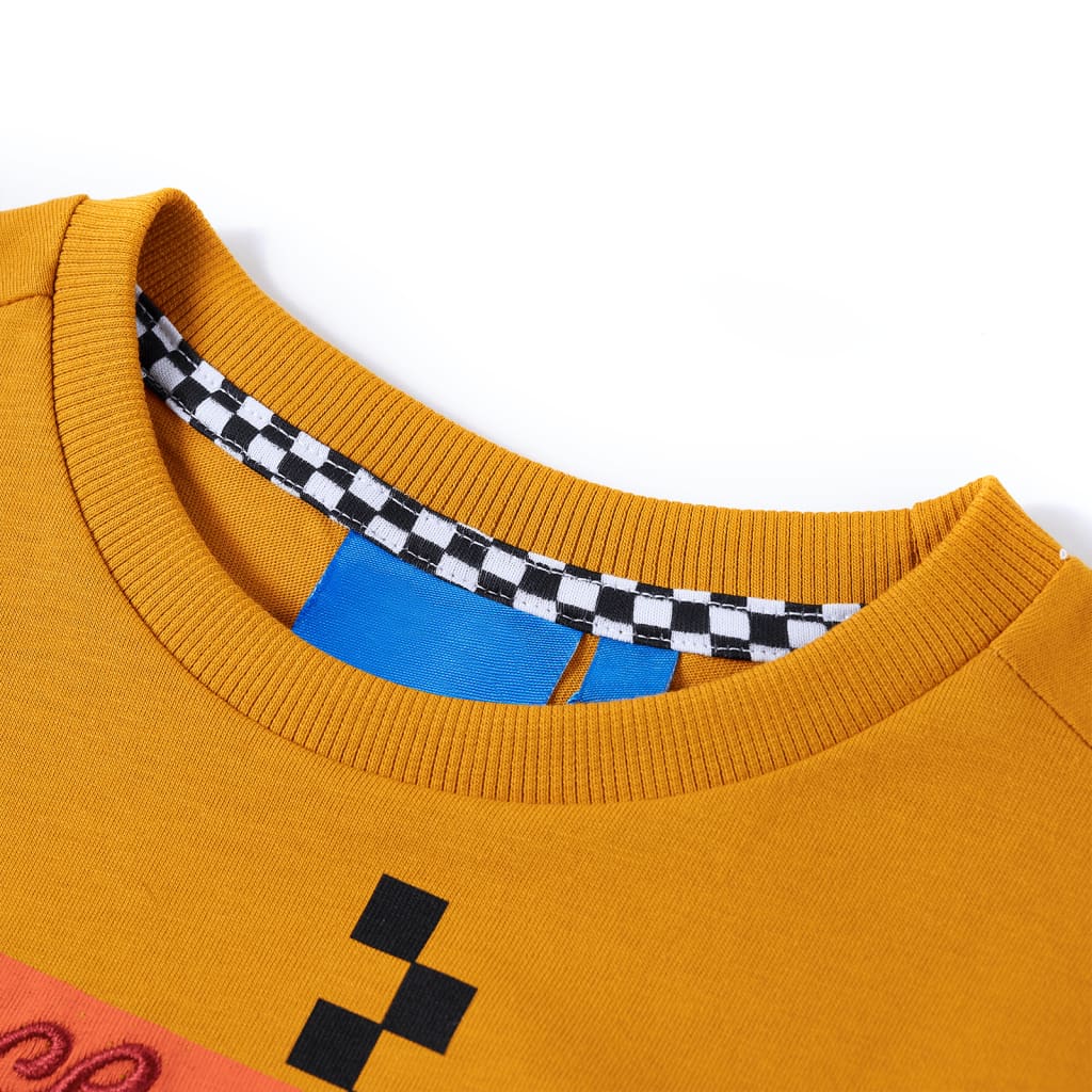 Langærmet T-shirt til børn str. 128 okkergul