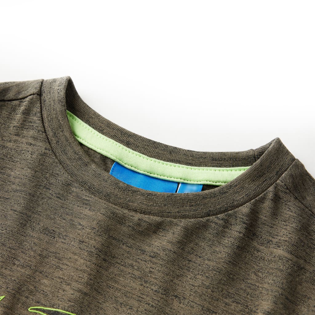 Langærmet T-shirt til børn str. 128 kakimeleret