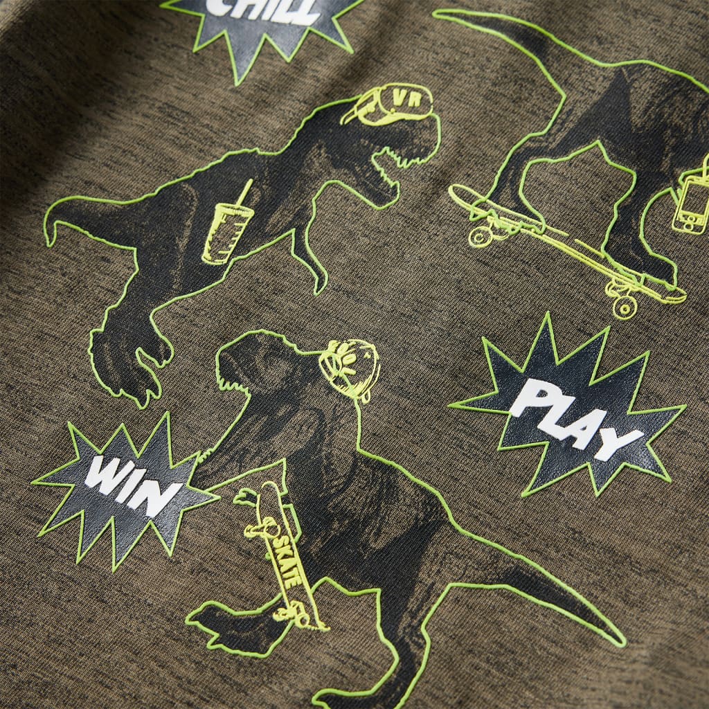 Langærmet T-shirt til børn str. 128 kakimeleret