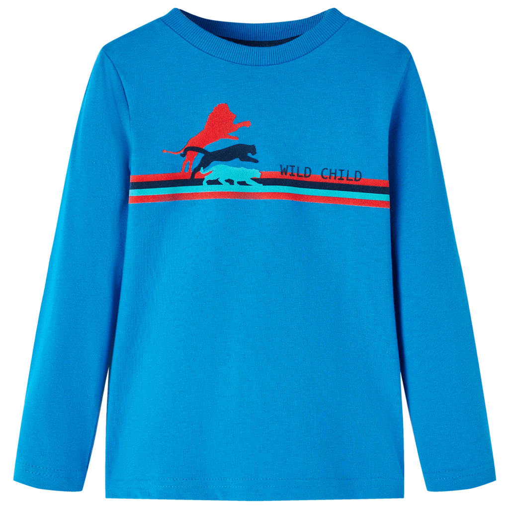 Langærmet T-shirt til børn str. 116 koboltblå