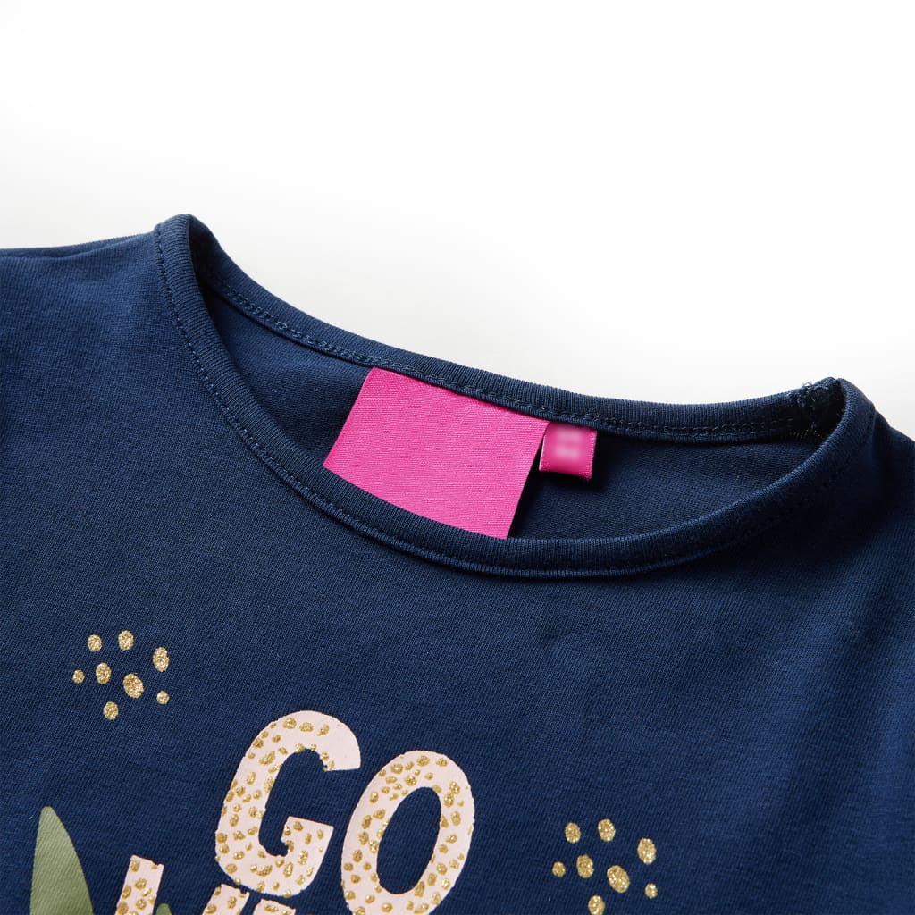 Langærmet T-shirt til børn str. 140 marineblå