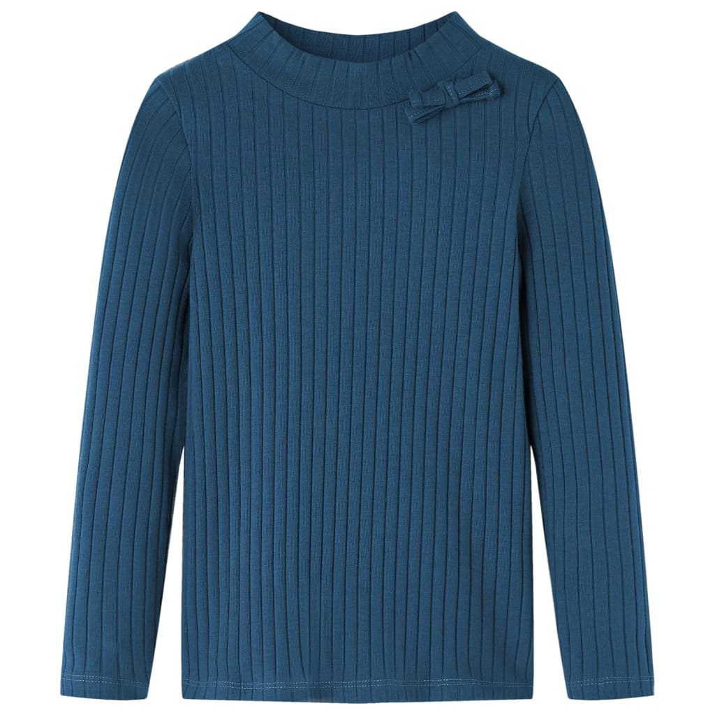 Langærmet T-shirt til børn str. 140 ribstrikket marineblå