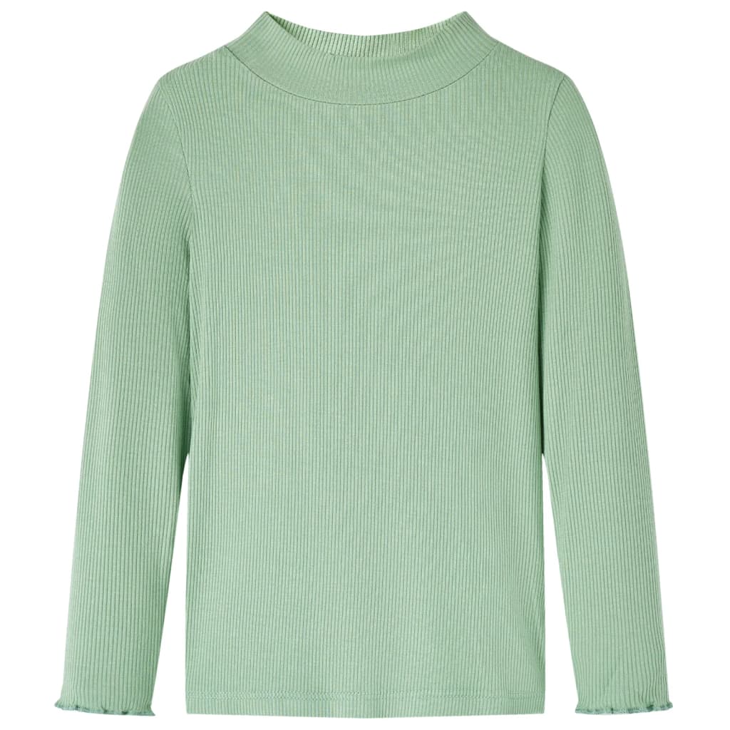 Langærmet T-shirt til børn str. 140 mock-rullekrave mørk mintgrøn