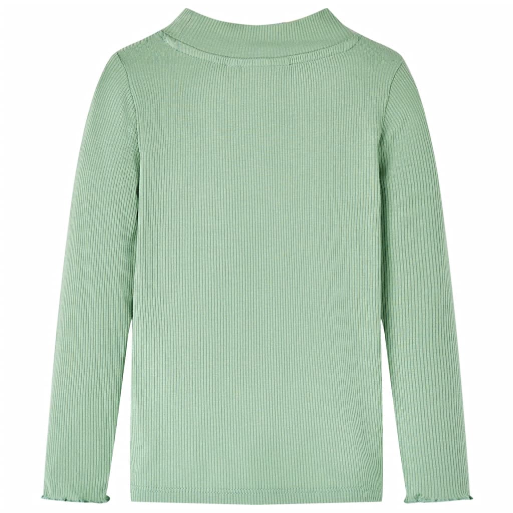 Langærmet T-shirt til børn str. 140 mock-rullekrave mørk mintgrøn