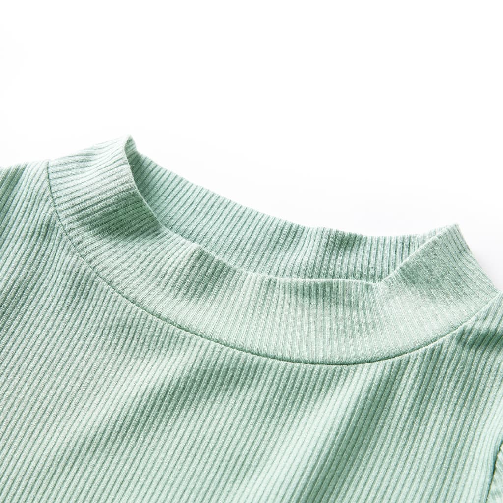 Langærmet T-shirt til børn str. 140 mock-rullekrave mørk mintgrøn