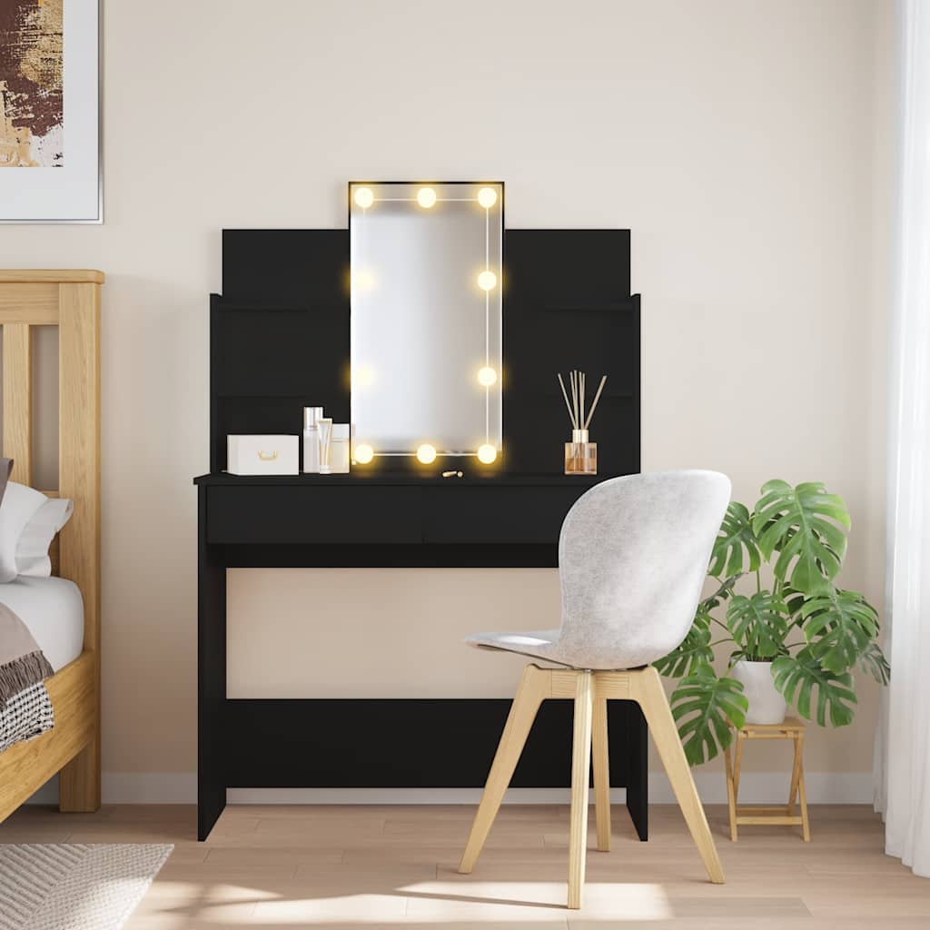 makeupbord med LED-lys 96x40x142 cm sort billede