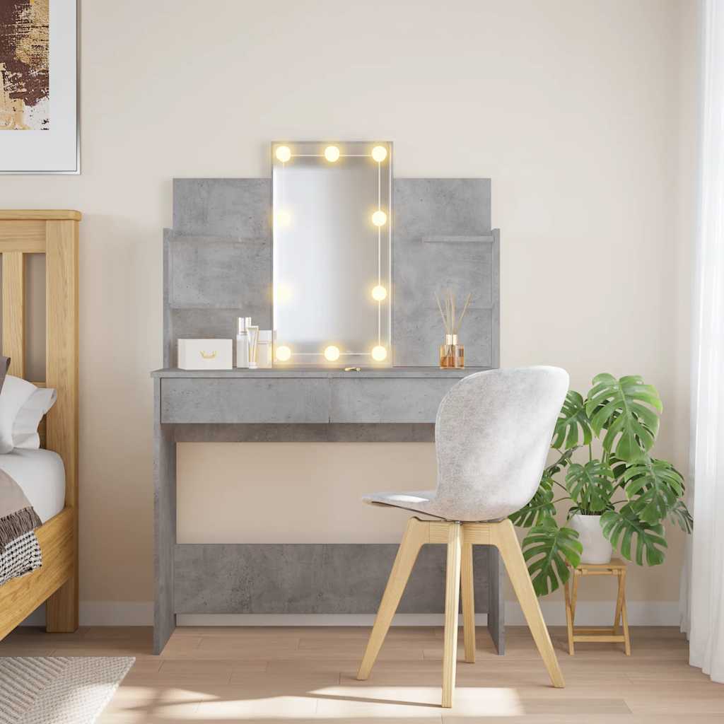 makeupbord med LED-lys 96x40x142 cm betongrå billede