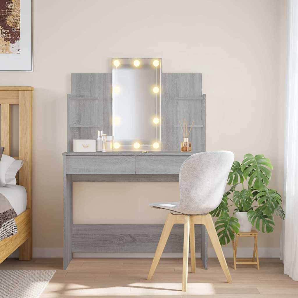 makeupbord med LED-lys 96x40x142 cm grå sonoma-eg billede