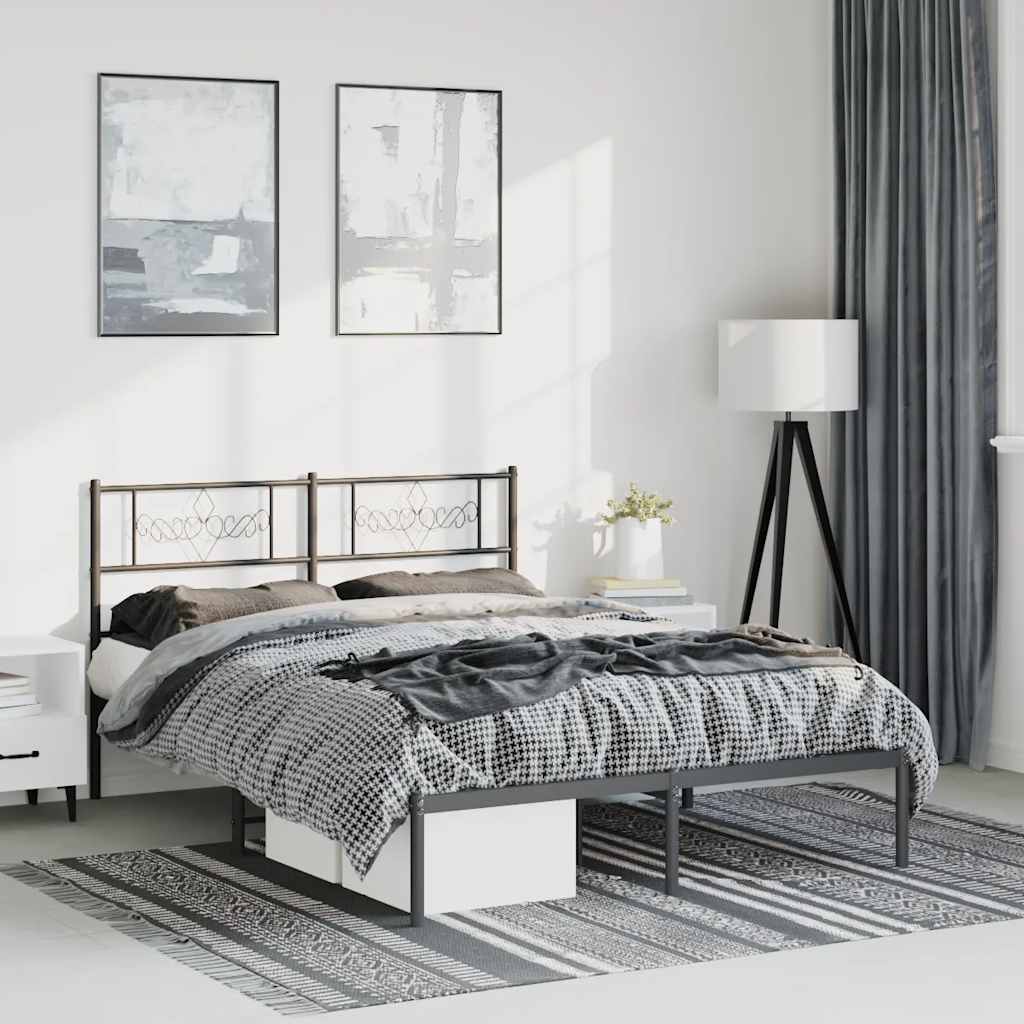 sengeramme med sengegavl 150x200 cm metal sort