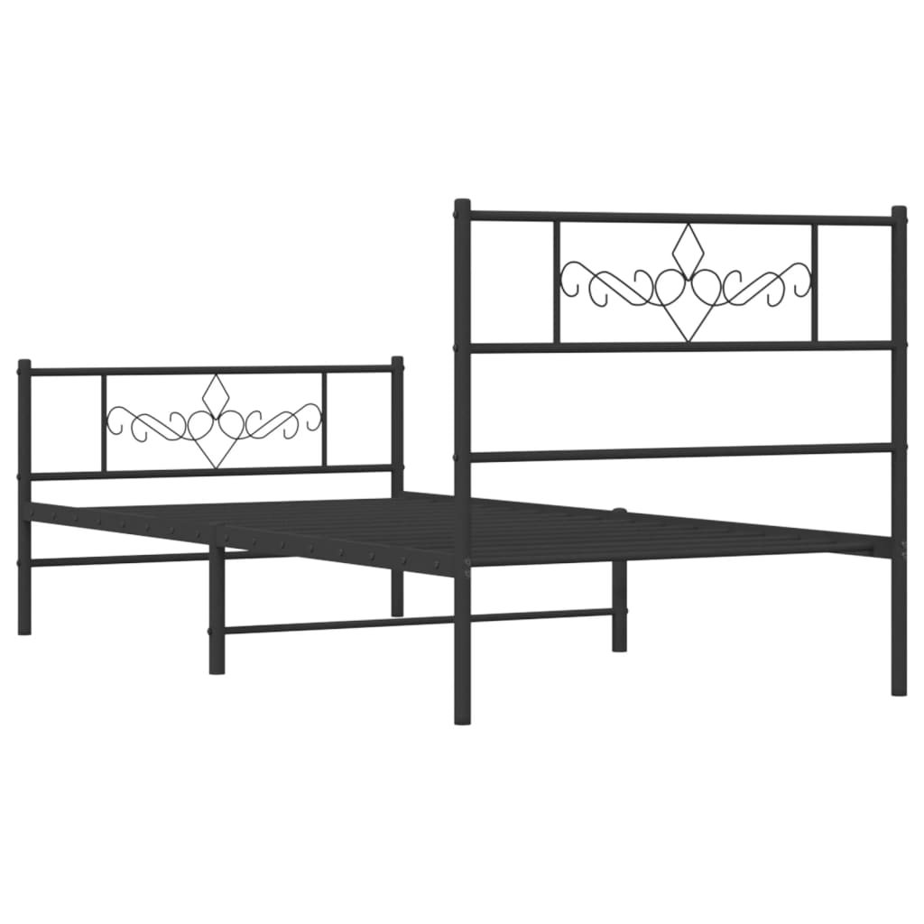sengeramme med sengegavl og fodgærde 90x190 cm metal sort
