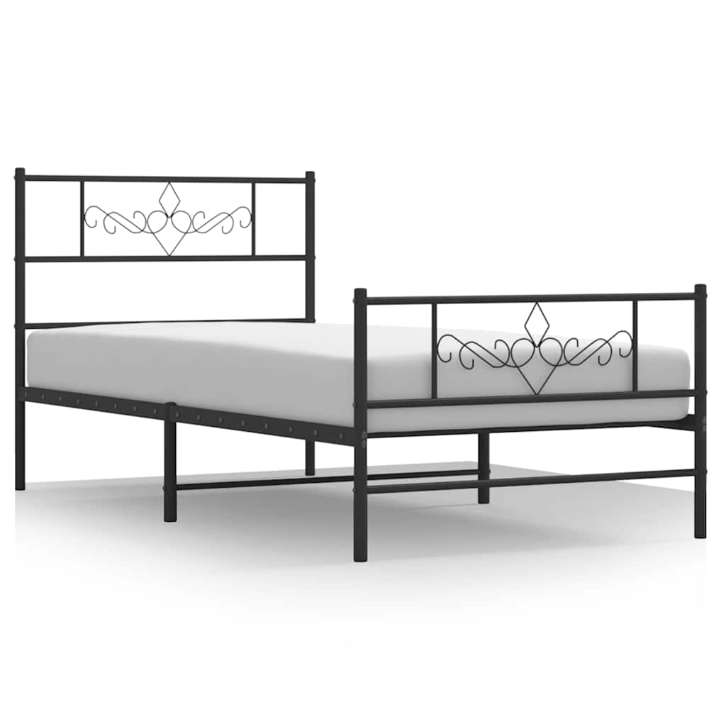 sengeramme med sengegavl og fodgærde 100x190 cm metal sort