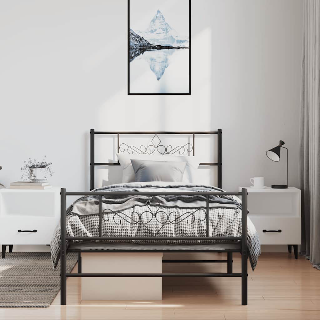 sengeramme med sengegavl og fodgærde 100x190 cm metal sort