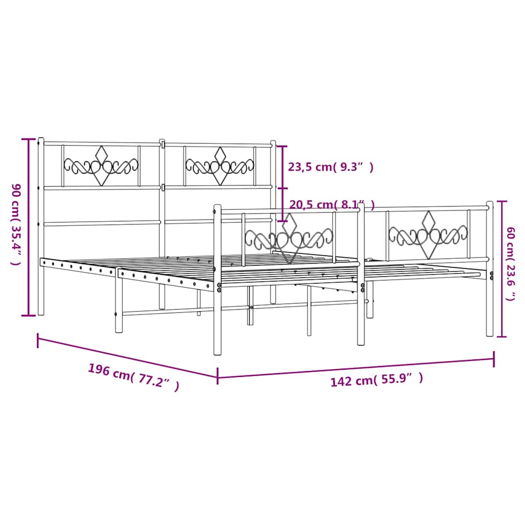 sengeramme med sengegavl og fodgærde 135x190 cm metal sort