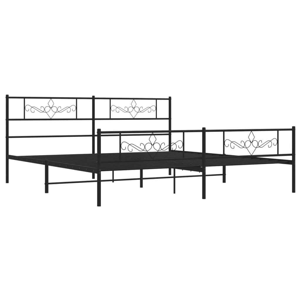 sengeramme med sengegavl og fodgærde 200x200 cm metal sort