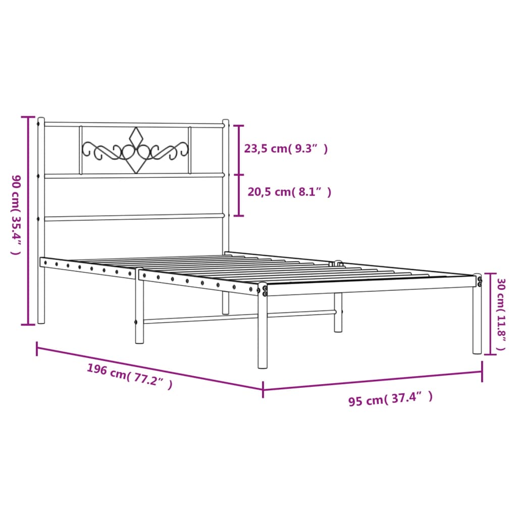 sengeramme med sengegavl 90x190 cm metal hvid