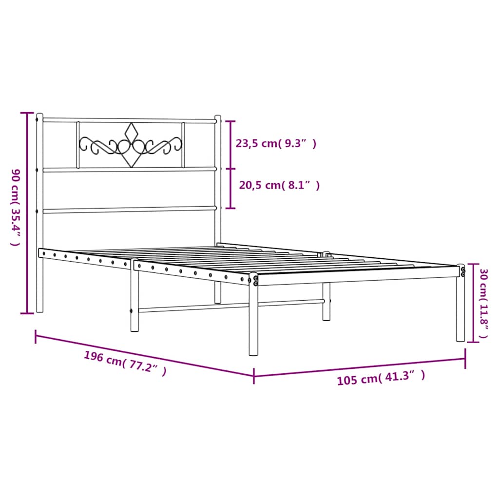 sengeramme med sengegavl 100x190 cm metal hvid
