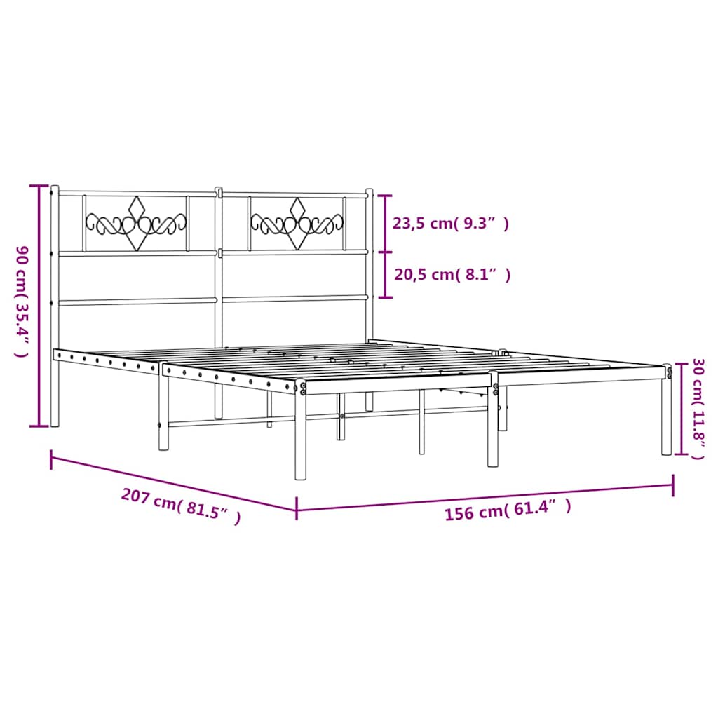 sengeramme med sengegavl 150x200 cm metal hvid