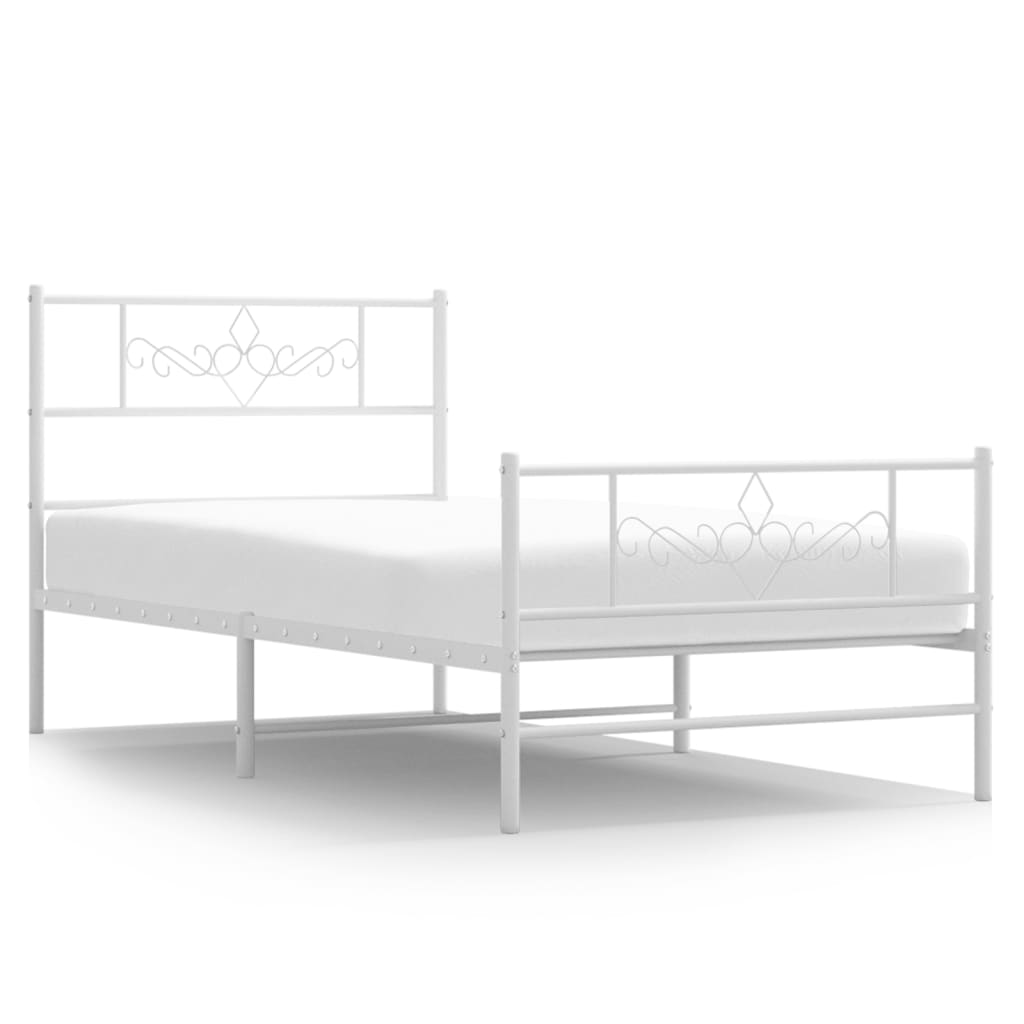 sengeramme med sengegavl og fodgærde 75x190 cm metal hvid