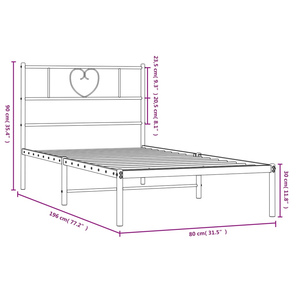 sengeramme med sengegavl 75x190 cm metal sort