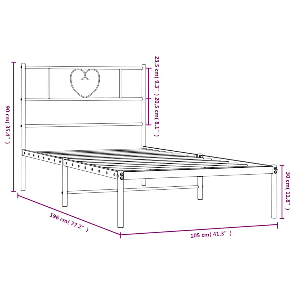 sengeramme med sengegavl 100x190 cm metal sort