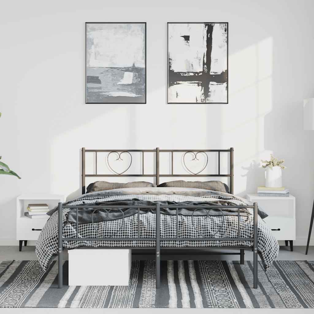 sengeramme med sengegavl og fodgærde 135x190 cm metal sort