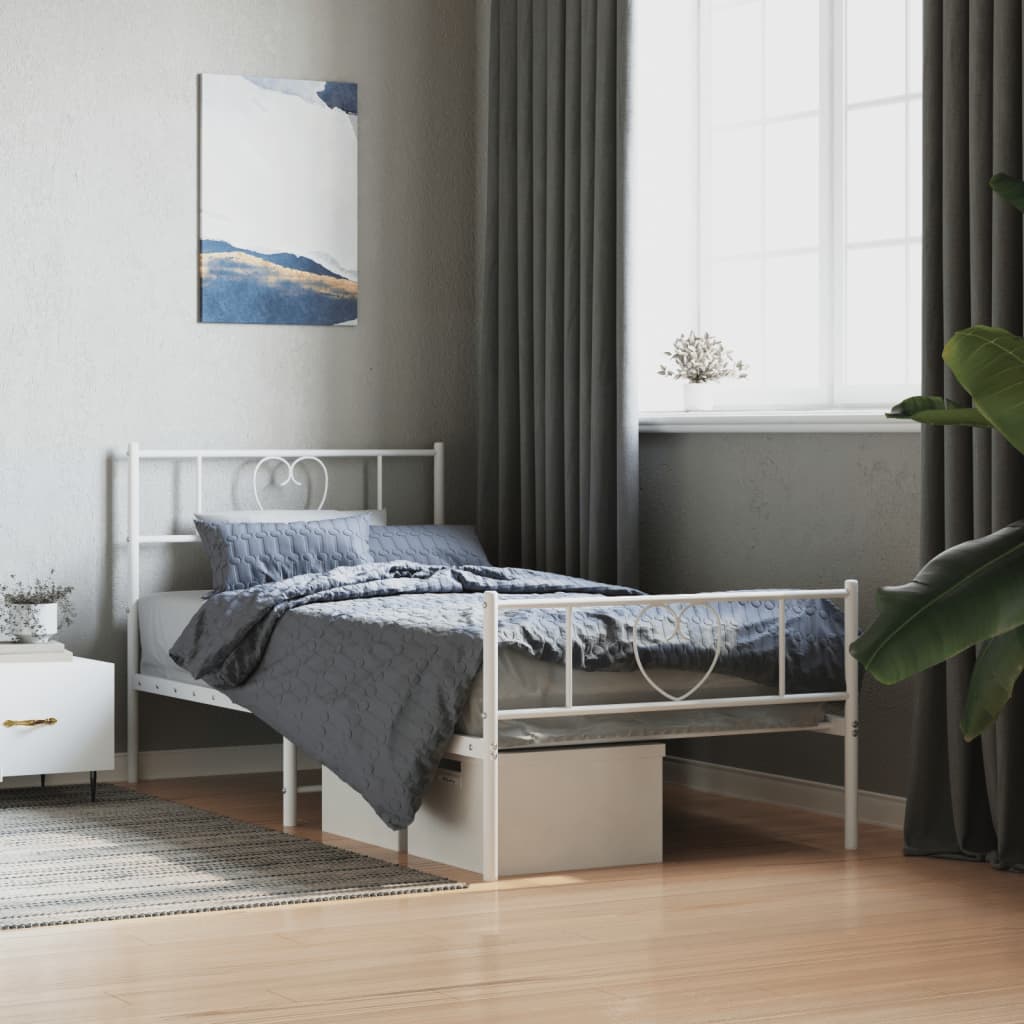 sengeramme med sengegavl og fodgærde 90x190 cm metal hvid