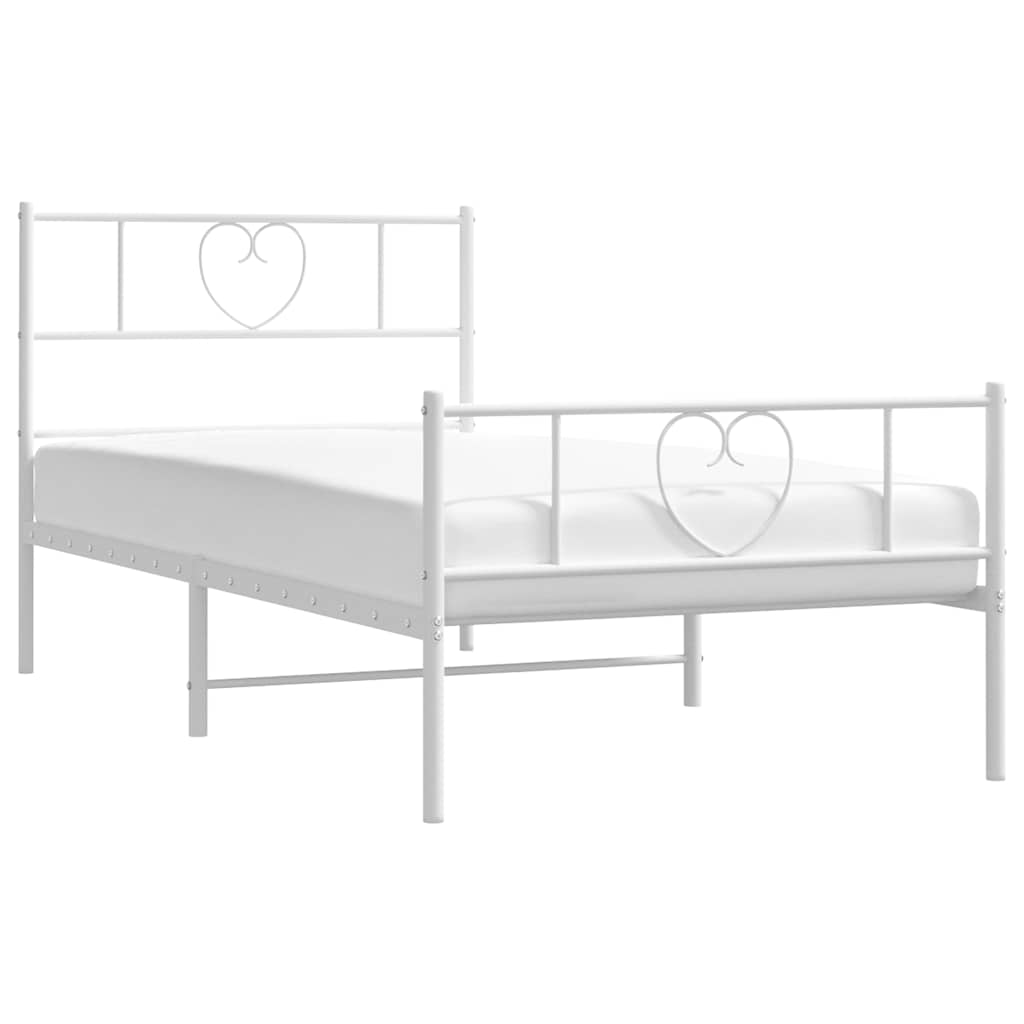 sengeramme med sengegavl og fodgærde 100x190 cm metal hvid