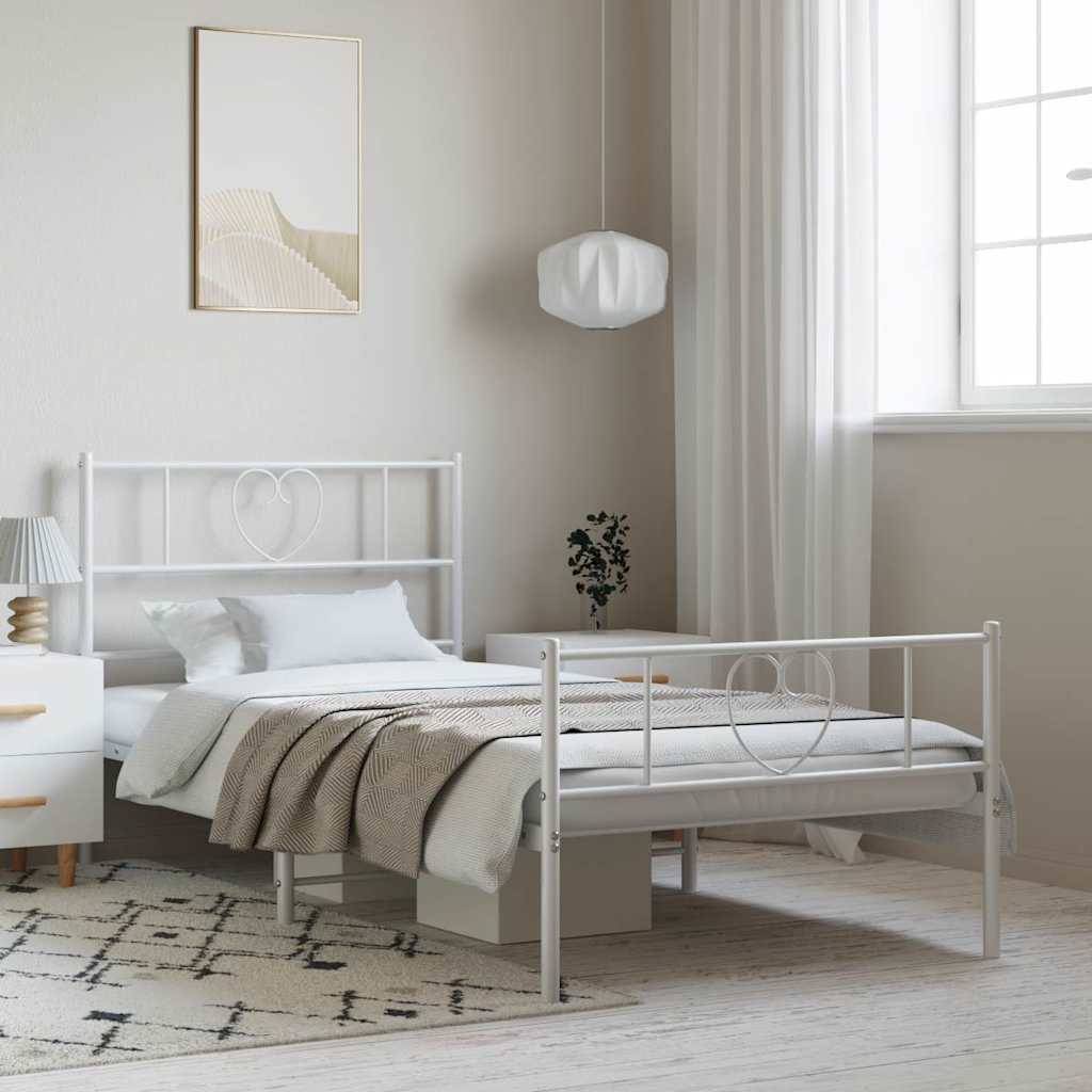 sengeramme med sengegavl og fodgærde 100x190 cm metal hvid