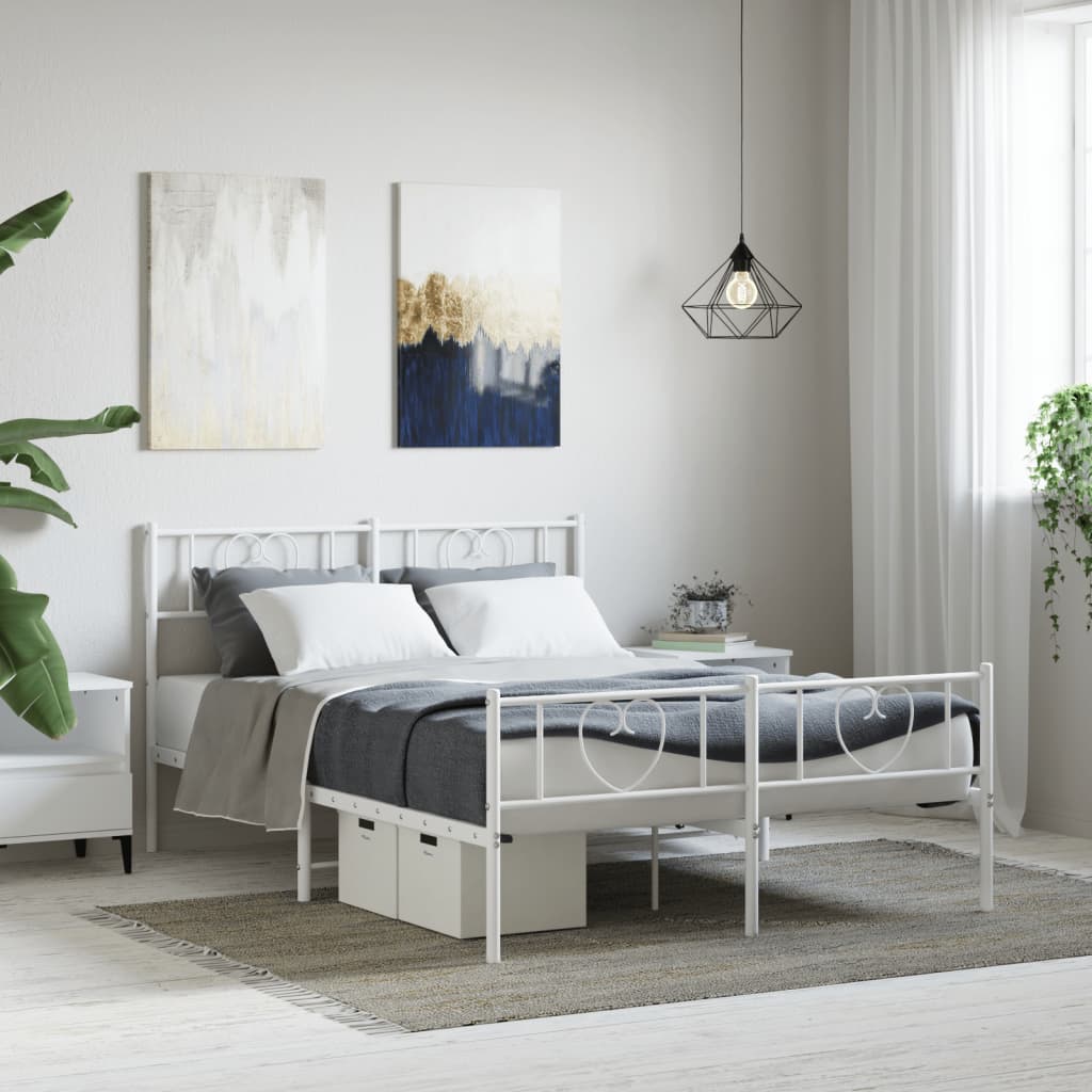 sengeramme med sengegavl og fodgærde 160x200 cm metal hvid