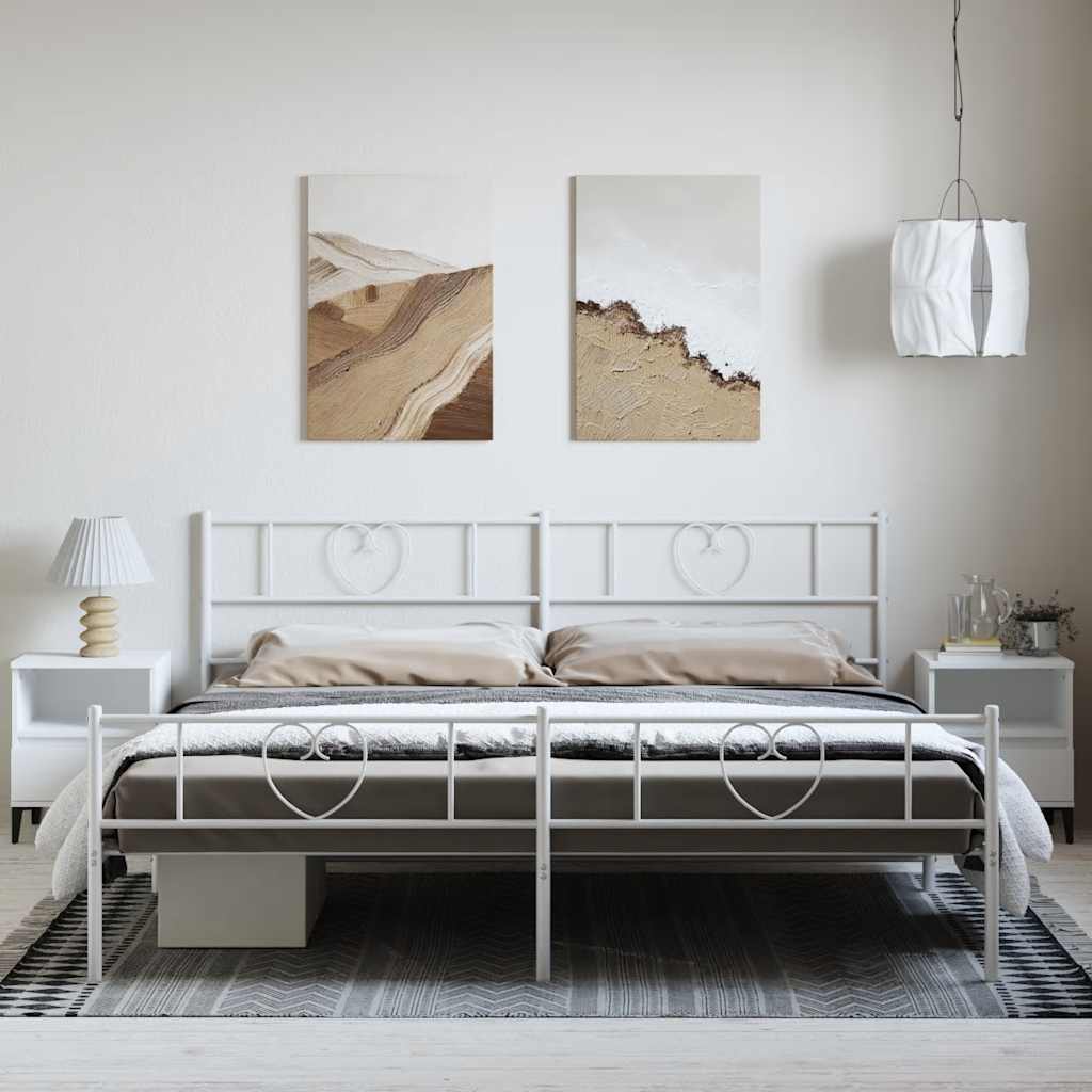 sengeramme med sengegavl og fodgærde 183x213 cm metal hvid