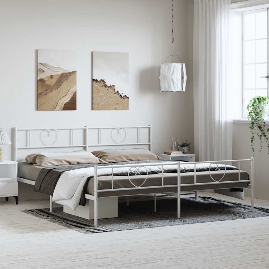 sengeramme med sengegavl og fodgærde 183x213 cm metal hvid