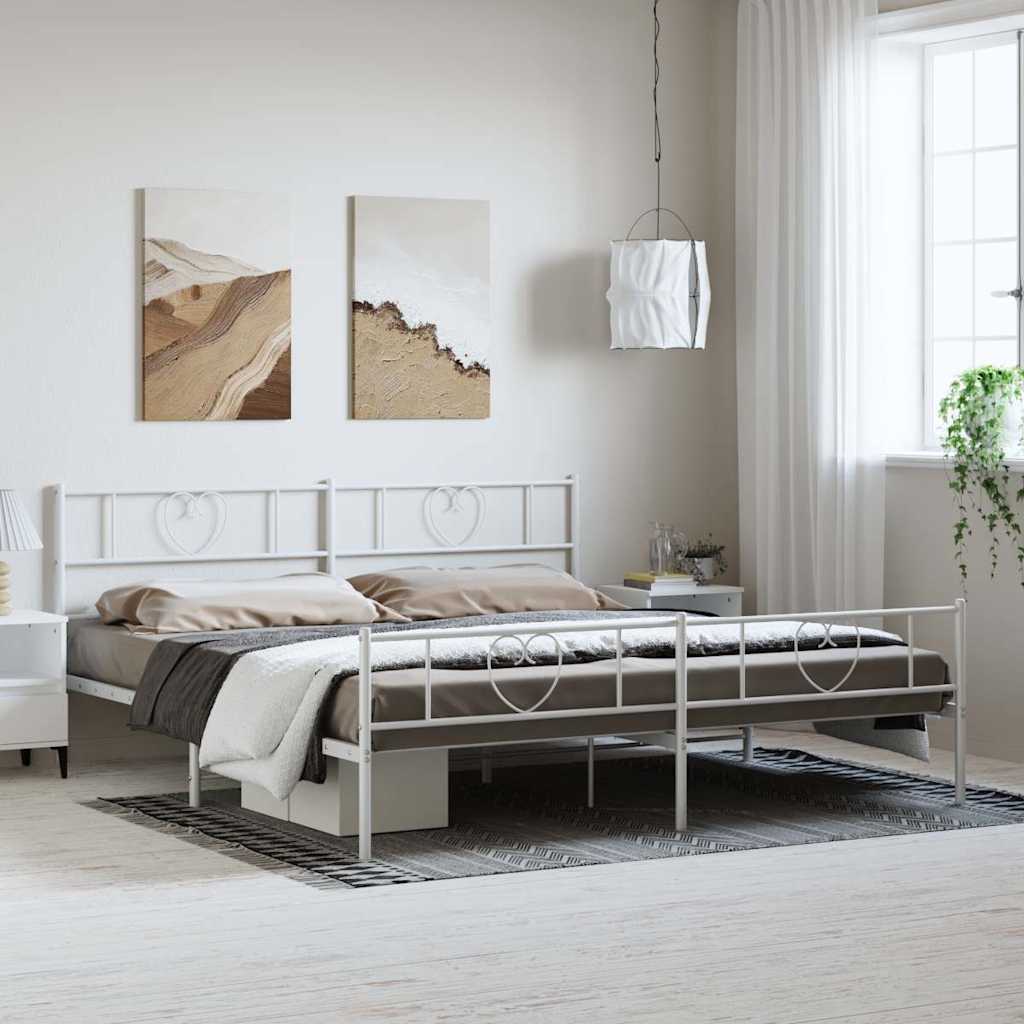 sengeramme med sengegavl og fodgærde 193x203 cm metal hvid