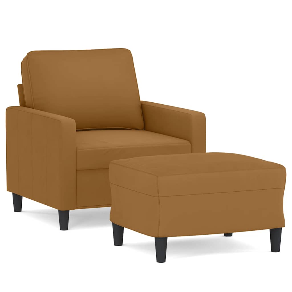 sofastol med fodskammel 60 cm velour brun