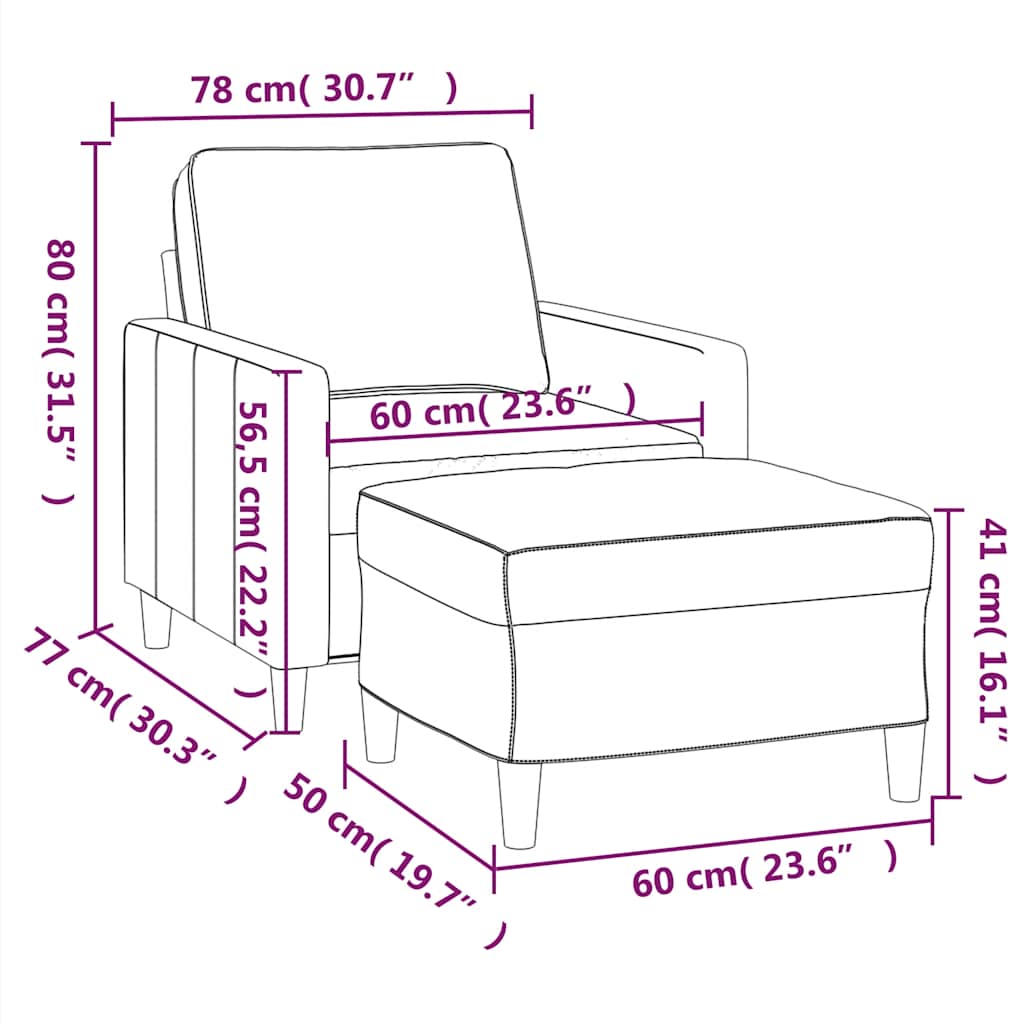 sofastol med fodskammel 60 cm velour brun