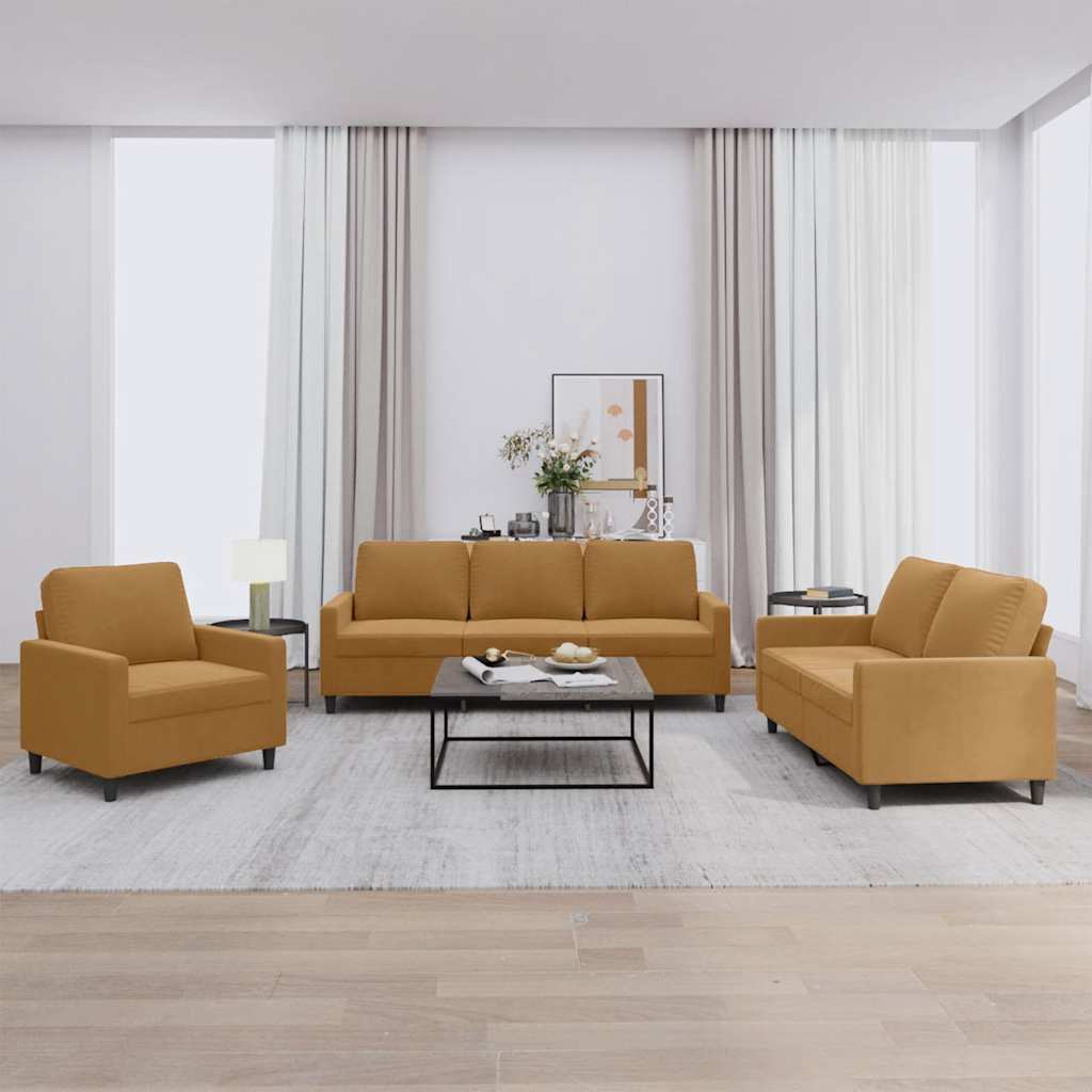 sofasæt 3 dele med hynder velour brun