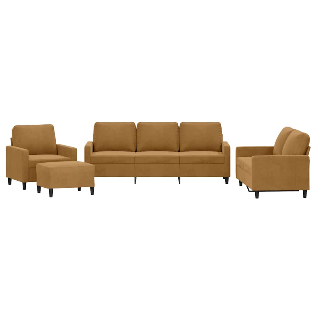 sofasæt 4 dele med hynder velour brun