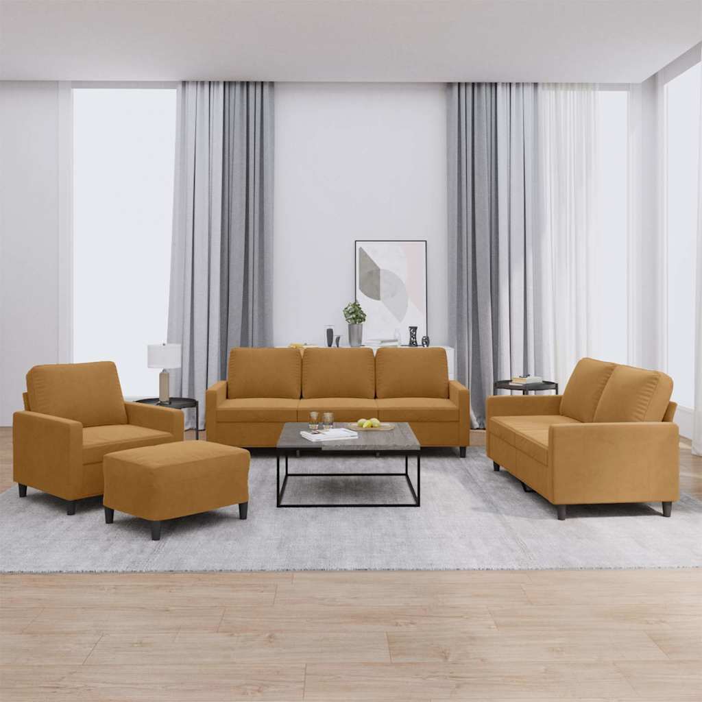 sofasæt 4 dele med hynder velour brun