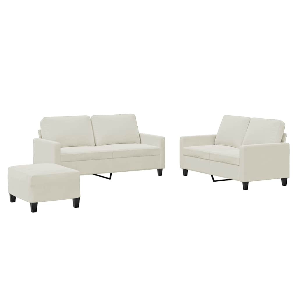 sofasæt 3 dele med hynder velour cremefarvet
