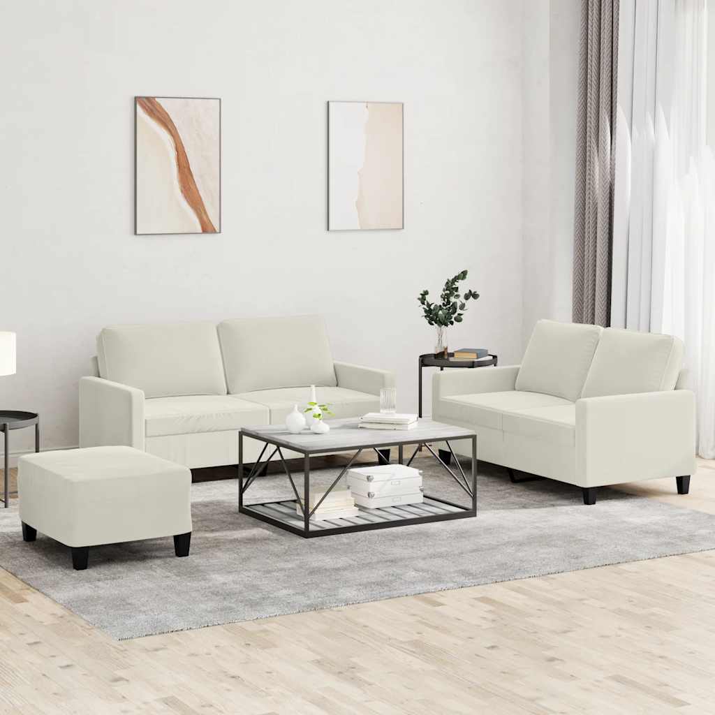 sofasæt 3 dele med hynder velour cremefarvet