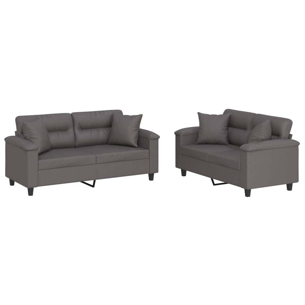 sofasæt 2 dele med puder kunstlæder grå