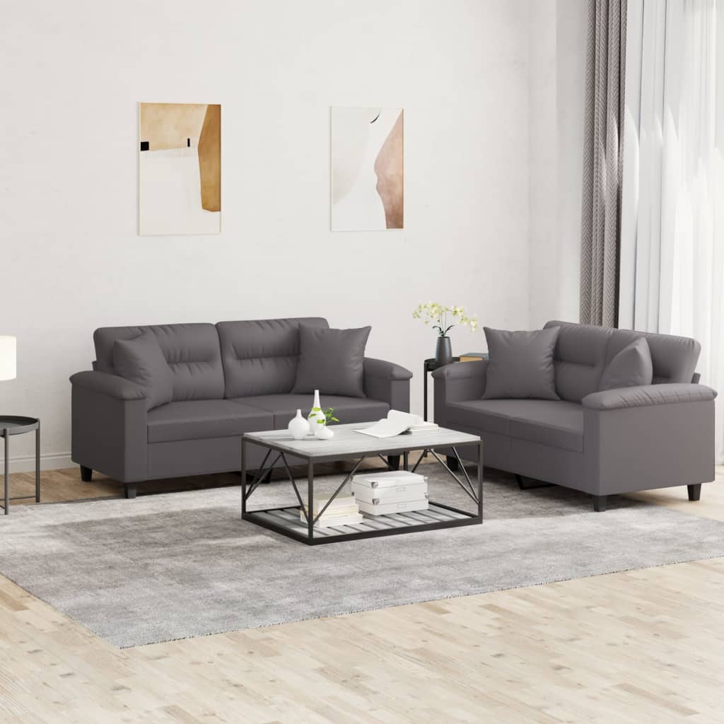 sofasæt 2 dele med puder kunstlæder grå