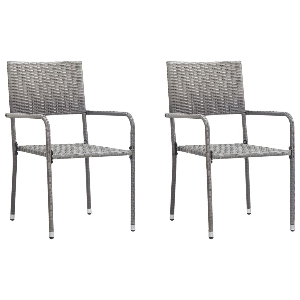 spisebordssæt til haven 3 dele polyrattan og stål grå og sort